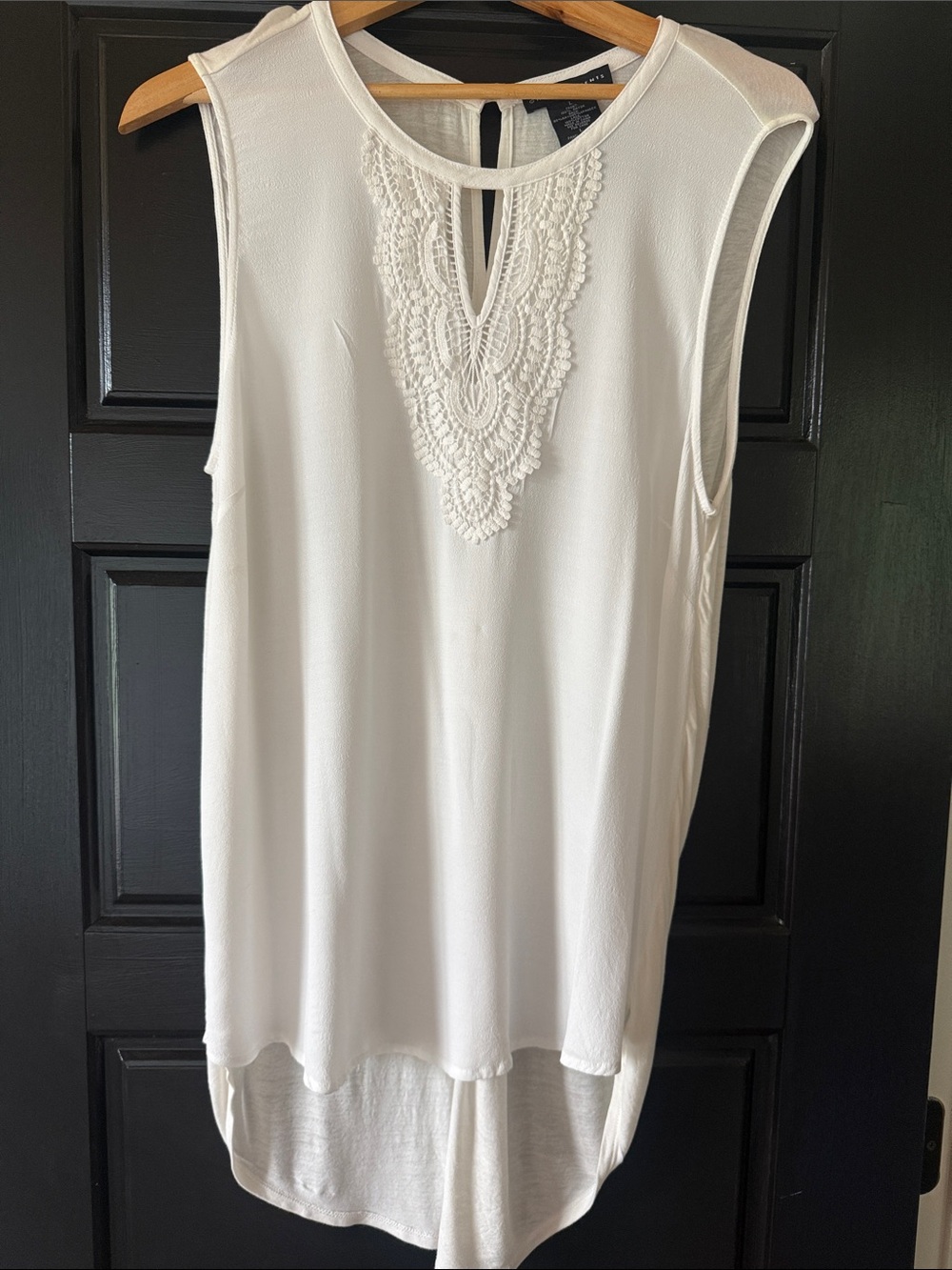 Grace Elements White Crochet-Front Sleeveless Tank